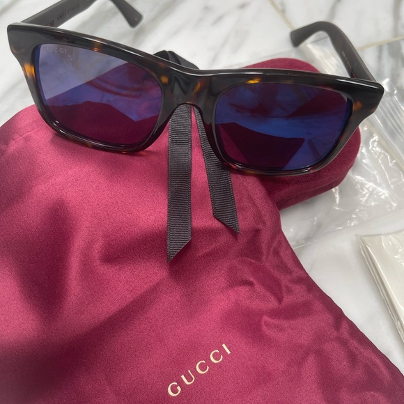 GUCCI COOL UNISEX HAVANA AND BLUE MIRROR SUNGLASSES - Picture 8 of 16
